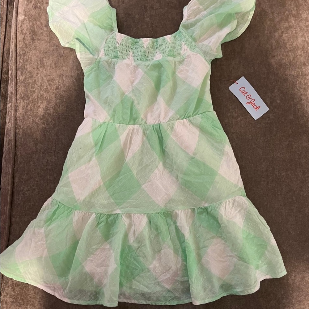 Cat & Jack Mint Green and White Checkered Dress